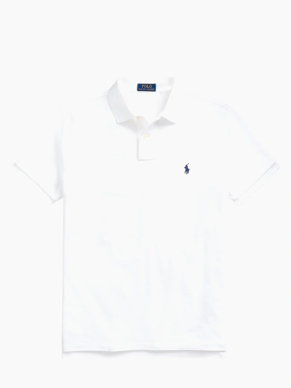Polo by Ralph Lauren, a custom slim-fit white polo with navy pony stripes.